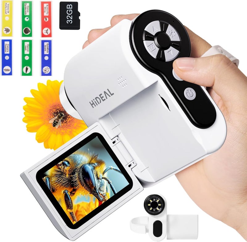 Hideal HP20 IPS Microscope for Kids: [3-in-1] [Easy and Fun] 2" Portable Handheld Microscope Miniscope, Pocket Mini Scope Educational Science Kit, Christmas Birthday Gifts for Kids, 32GB, White - Image 1